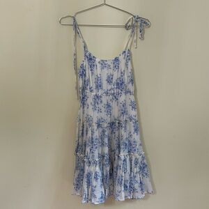 LuLus Blue Tiered Floral Pattern Dress